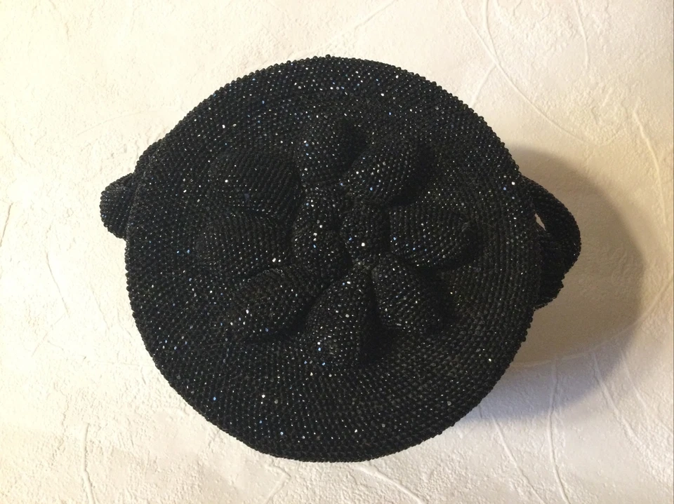 Bolso de mano vintage Art Deco de los años 30 con cuentas barril noche negro - ¡EXCELENTE! Foto 4 de 4