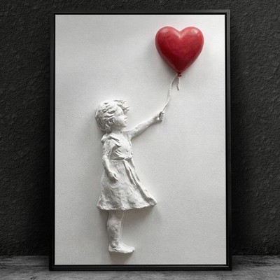 Banksy Girl mit Herzballon 3D-Effekt  Wandbild Acrylglas, Leinwand, Poster Art