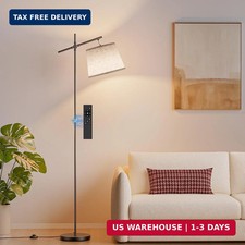 SIBRILLE Floor Lamp with Linen Shade, Dimmable Tall Standing Lamp with Remote Co