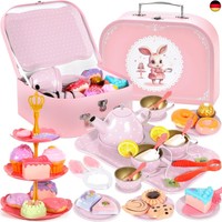 50-Teilig Teeservice Kinder,Puppengeschirr KinderküChe Tin Teekanne Set,Mit
