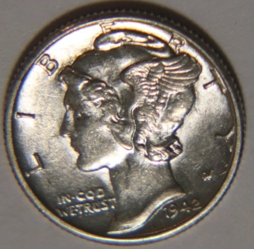1942 D Mercury Dime 10C Cents Coin Silver, AU+!