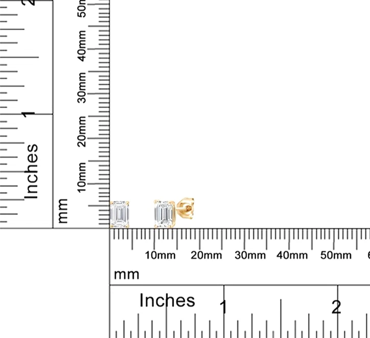 1.50 Ct Emerald Cut Lab Grown Diamond Dainty Stud Earrings In 10K Yellow Gold - Image 4 of 4
