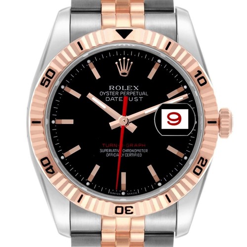 Rolex Datejust Turnograph Black Dial Steel Rose Gold Mens Watch 116261 Box Paper