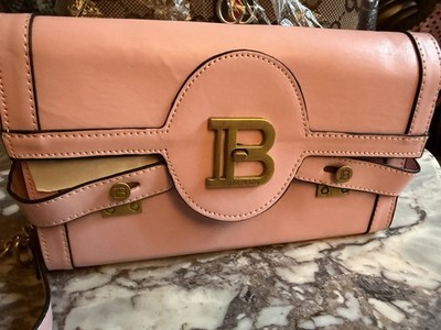 Balmain Pink Shoulder Bag Gold B Logo Chain Strap Turn Lock Detachable