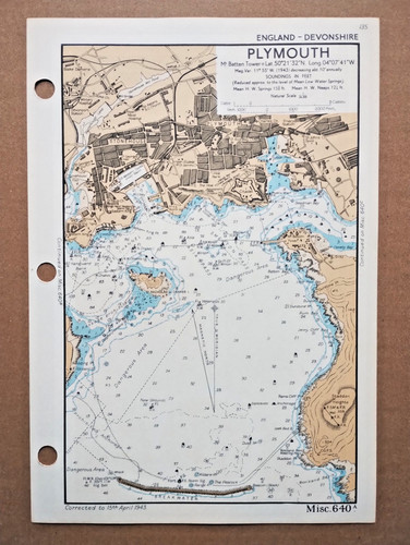 Plymouth, Devon - 1943 Vintage Admiralty Royal Navy Map (Seller Ref E5)