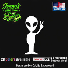 Alien Sticker Vinyl Decal - Ufo Space Peace Sci Fi Funny Car Window Bumper Decor