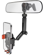 Car Rearview Mirror Phone Holder 360 Rotatable Retractable Auto Clamp Mount