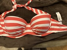 old Navy XL Underwire swim halter Bathing Suit Top Red and White Striped Bra NWT