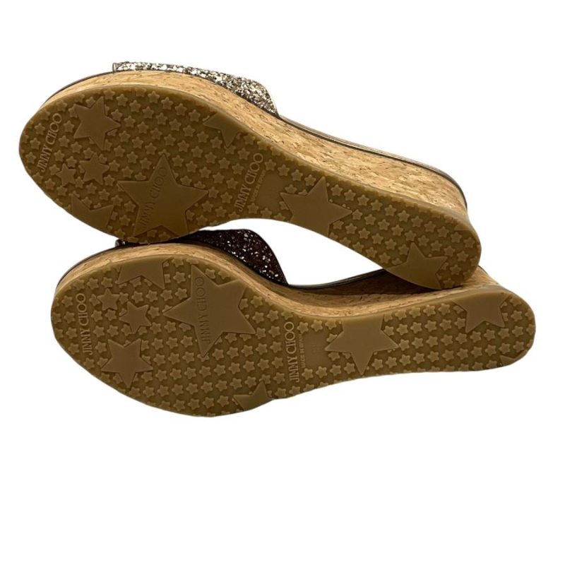 Jimmy★Choo(セールで選べる2色)オシャレウェッジDeeDee80 JIMMY CHOO DEEDEE 80 Glitter Wedge Mules [US Size8/EX