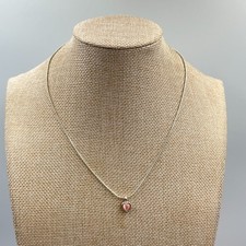 Vintage Y2K Pink Cat’s Eye Heart Pendant Silver Tone Snake Chain Necklace 16"
