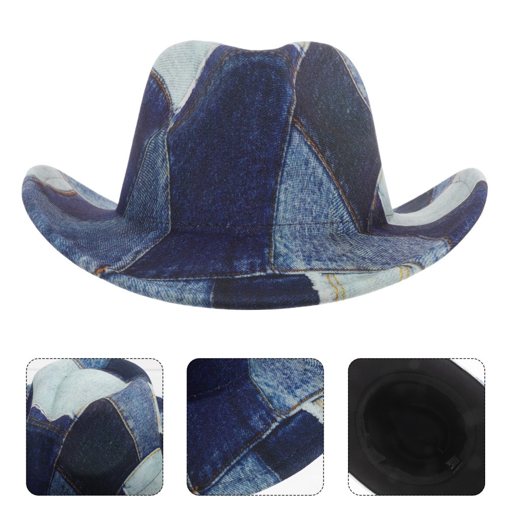 Disfraz Patchwork Sombrero Ala Ancha Vaquero Fiesta Denim Estampado Vaquera