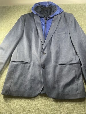 Angelo Litrico Slim Fit Navy Blue Blazer Removable Hood 2-Button Notch Lapel 44