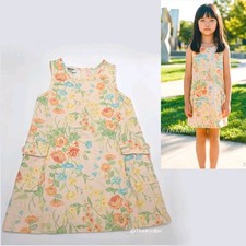 Vintage OshKosh Peach Floral Jumper Dress Girls 4/4T Bloomcore Cottagecore EUC