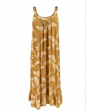 H&M Yellow Floral Midi Dress UK 12 Mustard Sleeveless Summer Boho