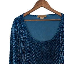 Notations Womens Blue Textured Long Sleeve Velvet Velour Tunic Top Size 2X