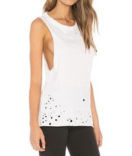 Alo Yoga Harley Muscle Tank Women's White Size Small Distressed Cutout Top