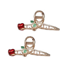 Hair Claw Clips 2Pcs Red Elegant Rose Metal Large Shark Clips Non-Slip Barrette