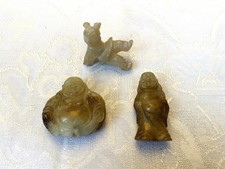 3 Nephrite Jade Carvings Laughing Buddha Hand Carved Miniature Chinese Art