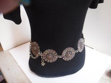 Vintage Chico's Silver Colored Rhinestone Women's Chain Belt, Adjustable 40"