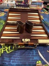 Vintage Travel Backgammon Set Brown Cream Briefcase Style Complete