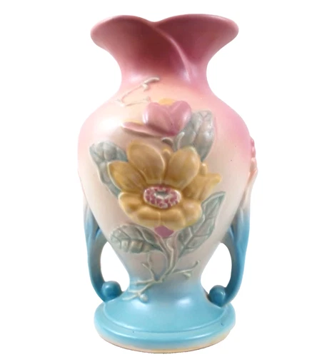 Hull Art Pottery Magnolia Vase Double Handle USA 8 1/2 inch Vintage Floral