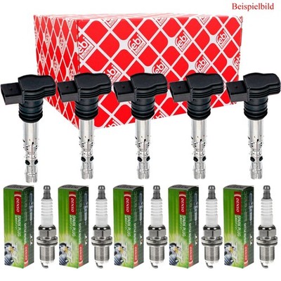 5x FEBI BILSTEIN Zündspule + DENSO Zündkerze für Volvo C70 I Cabriolet SW 2.4 T