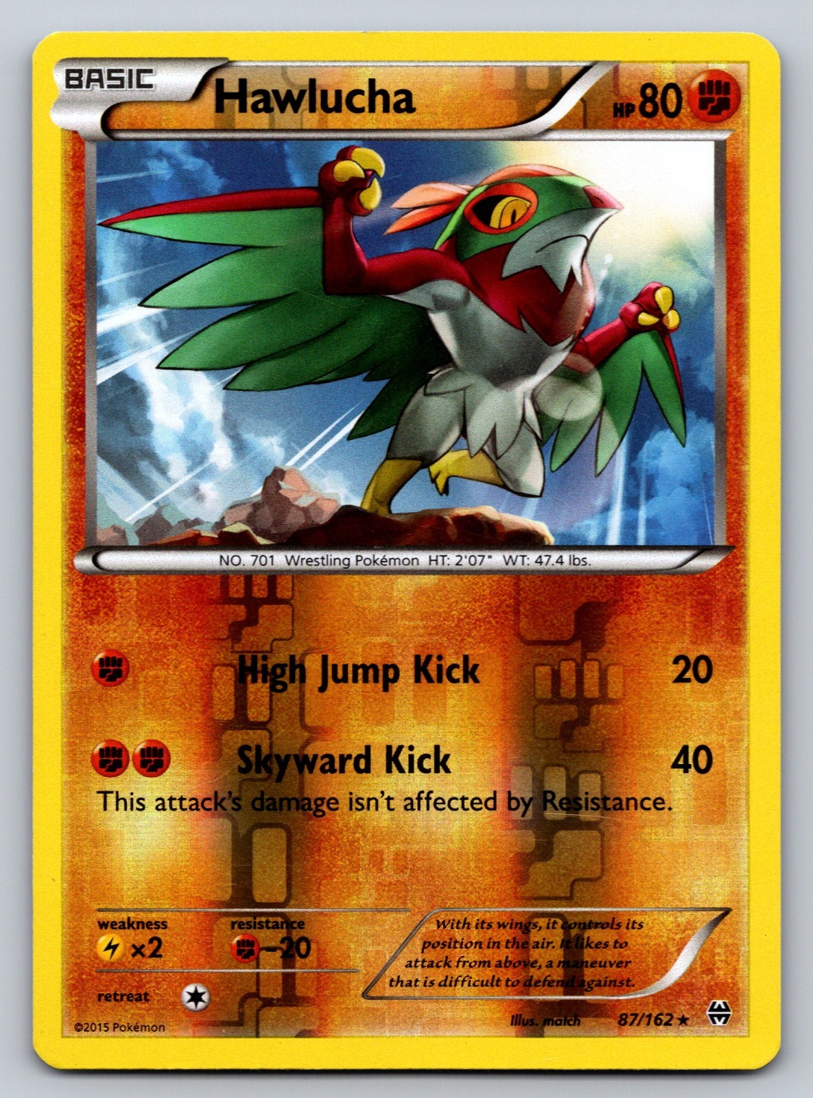 2015 Hawlucha 87/162 Rare Reverse Holo Pokemon Card XY BREAKthrough LP