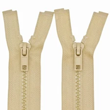 2 PCS #5 20-inch Beige Resin Separating Jacket Zippers Molded Plastic Bulk
