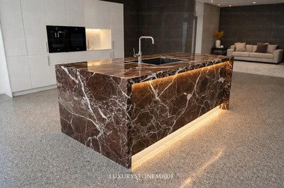 Rosso Levanto Marble Countertop Italian Luxury Kitchen Island Slab