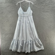 Banana Republic Dress Large Blue Stripe Poplin Preppy Nautical Sundress Midi