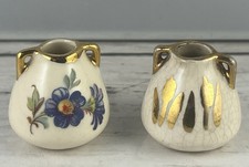 Vintage Set Of 2 Miniature Vases Hand Painted