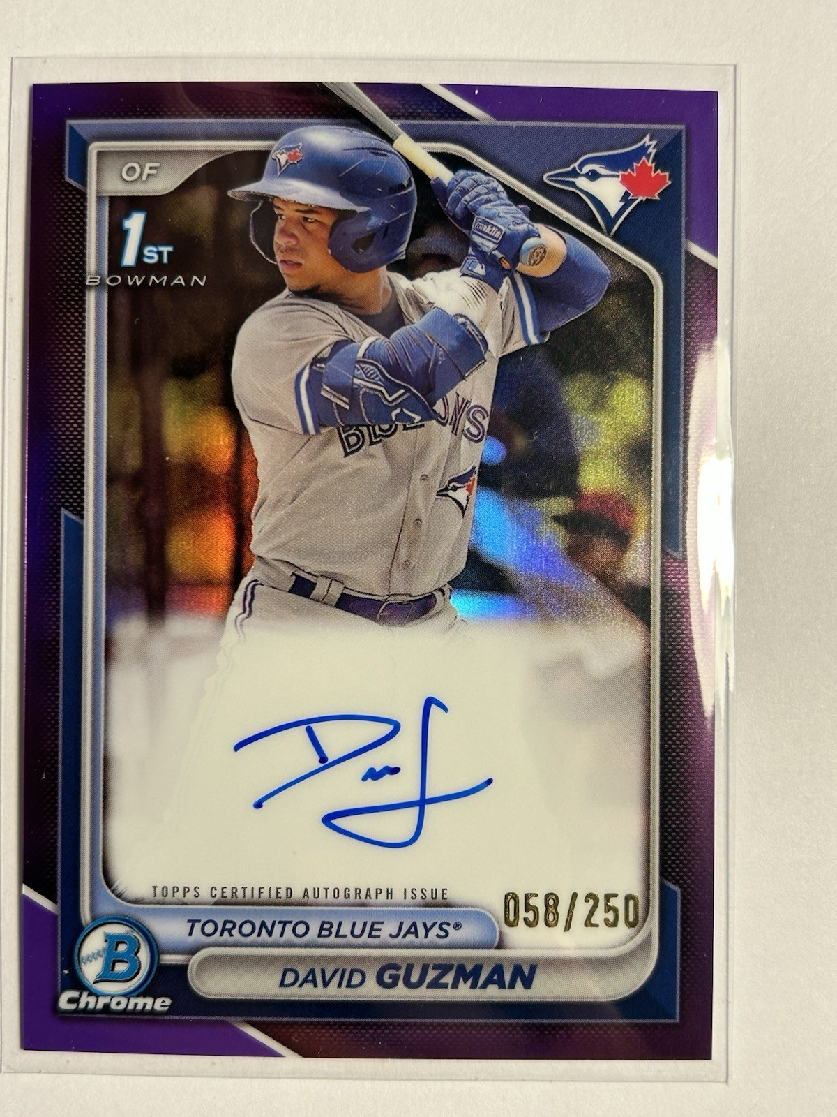 DAVID GUZMAN 2024 BOWMAN CHROME 1ST PURPLE REFRACTOR AUTO /250