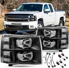 Headlights Assembly Set With Bulbs Harness For 2007-2013 Chevy Silverado 1500