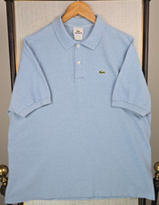 LACOSTE VTG Made in France Mens Size 7 Large Polo Shirt Light Blue Short Sleeve