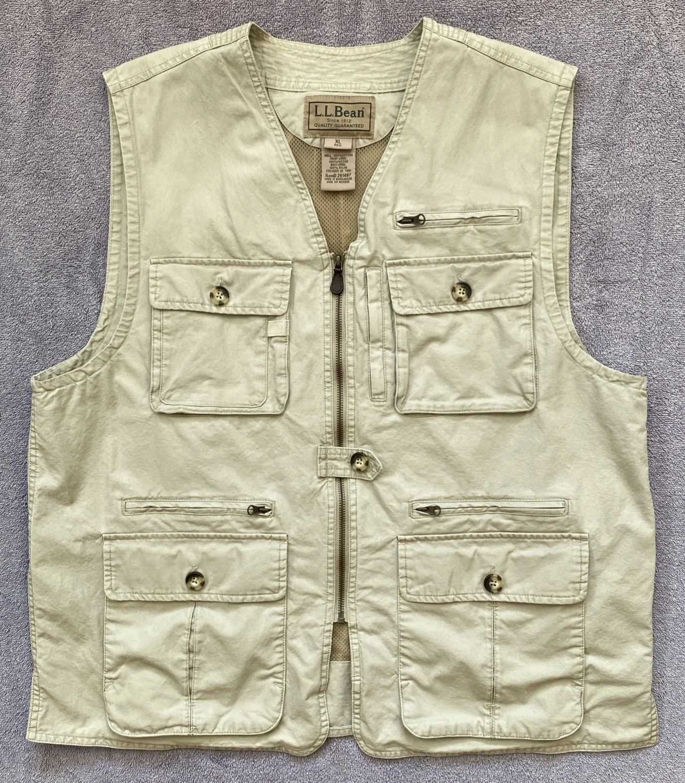 Vintage LL Bean Vest Men X-Large Tan Brown Cargo Pockets Fishing Photography