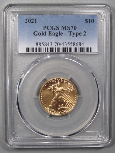 2021 t-2  $10 - 1/4 oz Gold American Eagle PCGS MS70. Type 2.