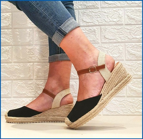 Scarpe donna estive sandali espadrillas zeppa corda tacco 5 cm comode  camoscio | eBay