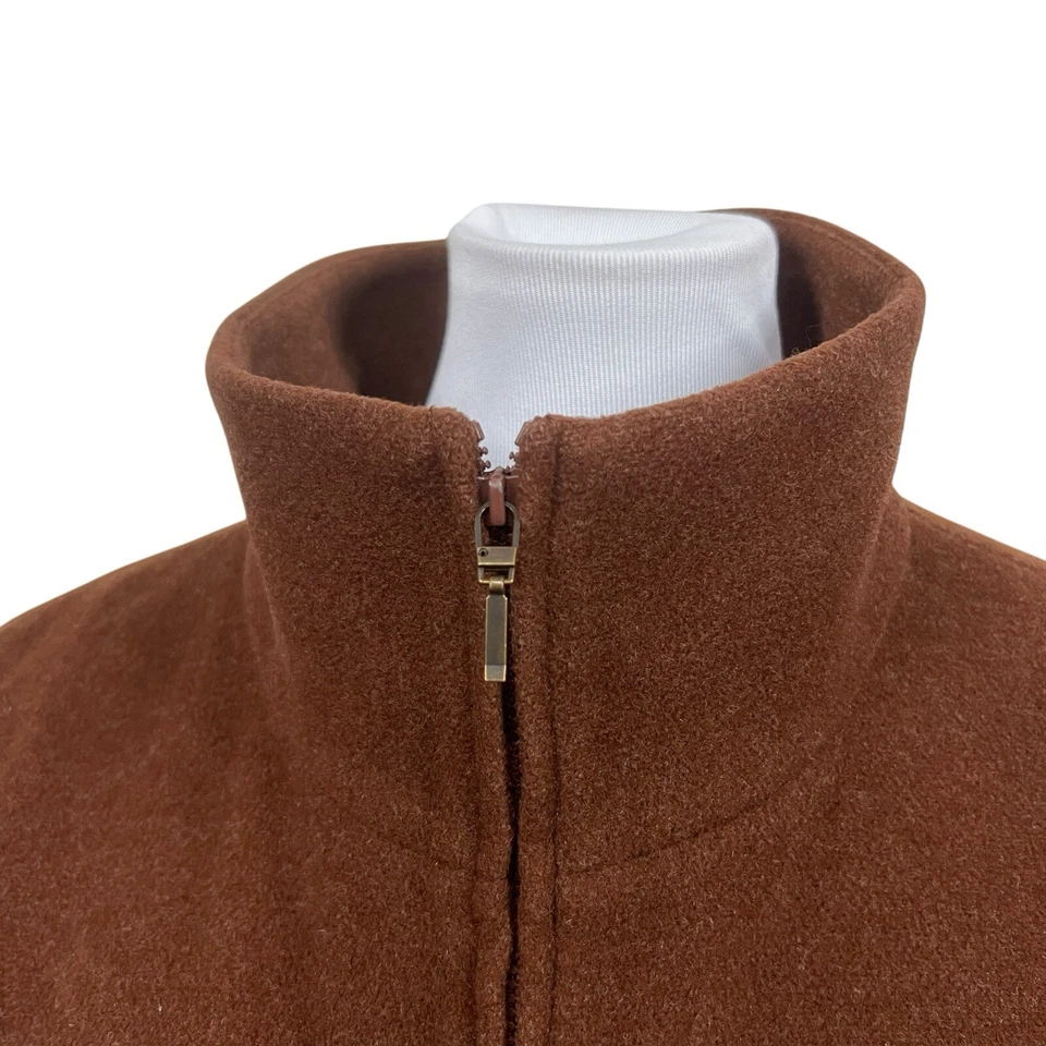 Chaqueta Eileen Fisher XL Marrón Lana Cremallera Clásica Aspen Chic Preppy Cuello Embudo Foto 3 de 4