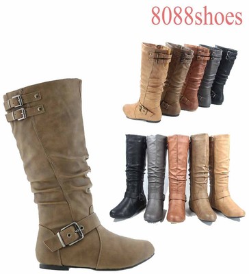 Bottes d'hiver plates mi-mollet mode femme fermeture éclair triple