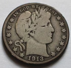 1913-S Barber Silver Half Dollar 50C VG, San Francisco Mint
