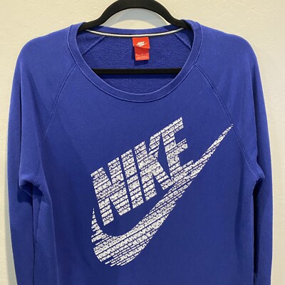 Nike Sportswear Blue White Graphic Print Pullover Sweater Size XL