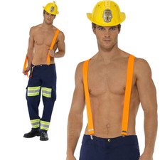 Fireman Stripper Stag Night Costume Adults Firefighter Uniform Fancy Dress Outfi