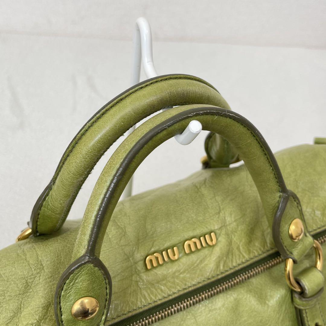 Miu Vitello Lux 2Way Handbag Shoulder Bag Side Ribbon Y2K RT0365 