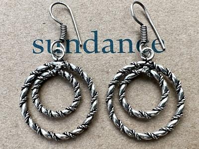 NEW Sundance Catalog 2'' Double Front-Facing Hoop Sterling Silver SP Earrings