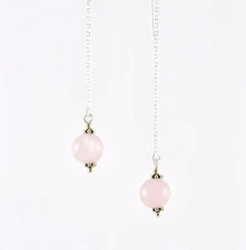 "IAJ" 8mm ROSE QUARTZ STERLING SILVER Ear Threads Threader Earrings