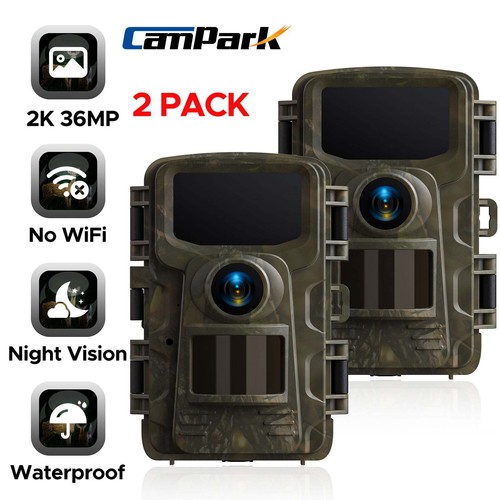 2PACK Trail Camera 2K 36MP Wildlife Hunting Game Camera 120°Wide Angle