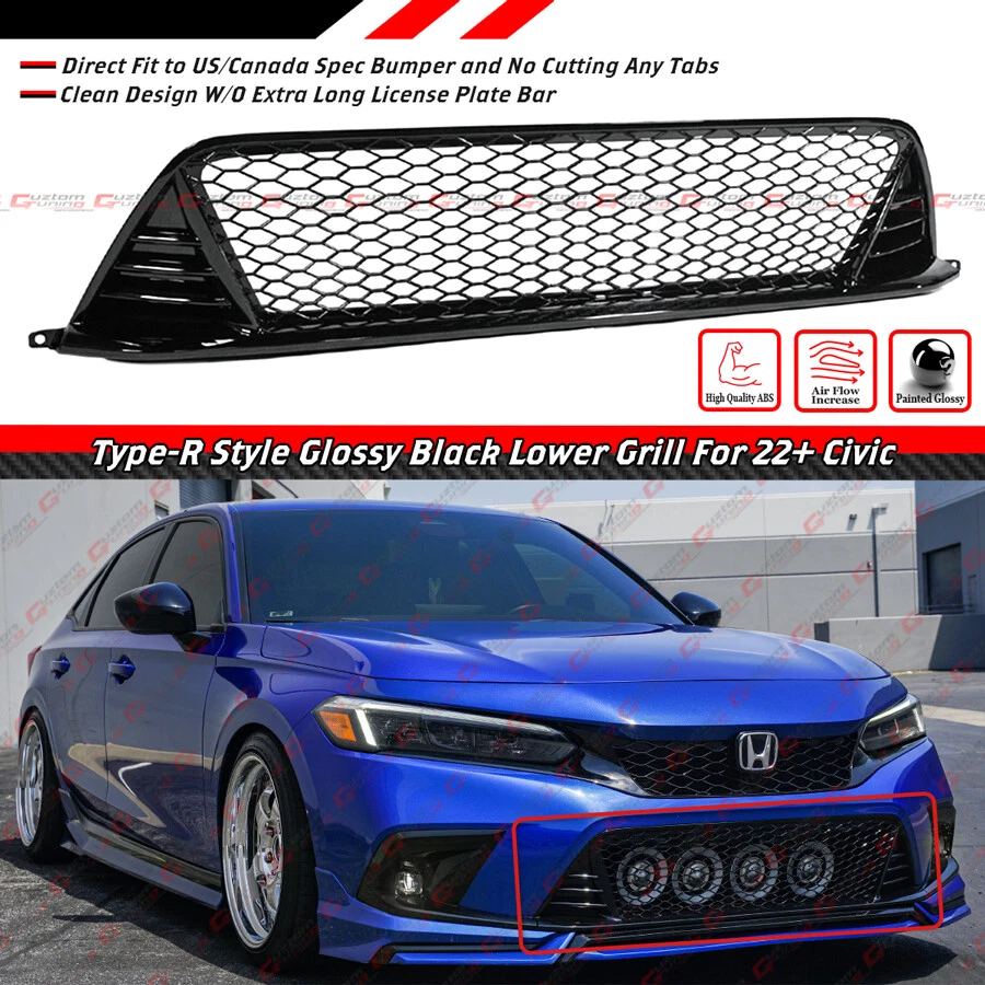FOR 2022-2024 HONDA CIVIC TYPE-R FL5 STYLE GLOSS BLACK FRONT LOWER GRILLE GRILL - Image 2 of 4