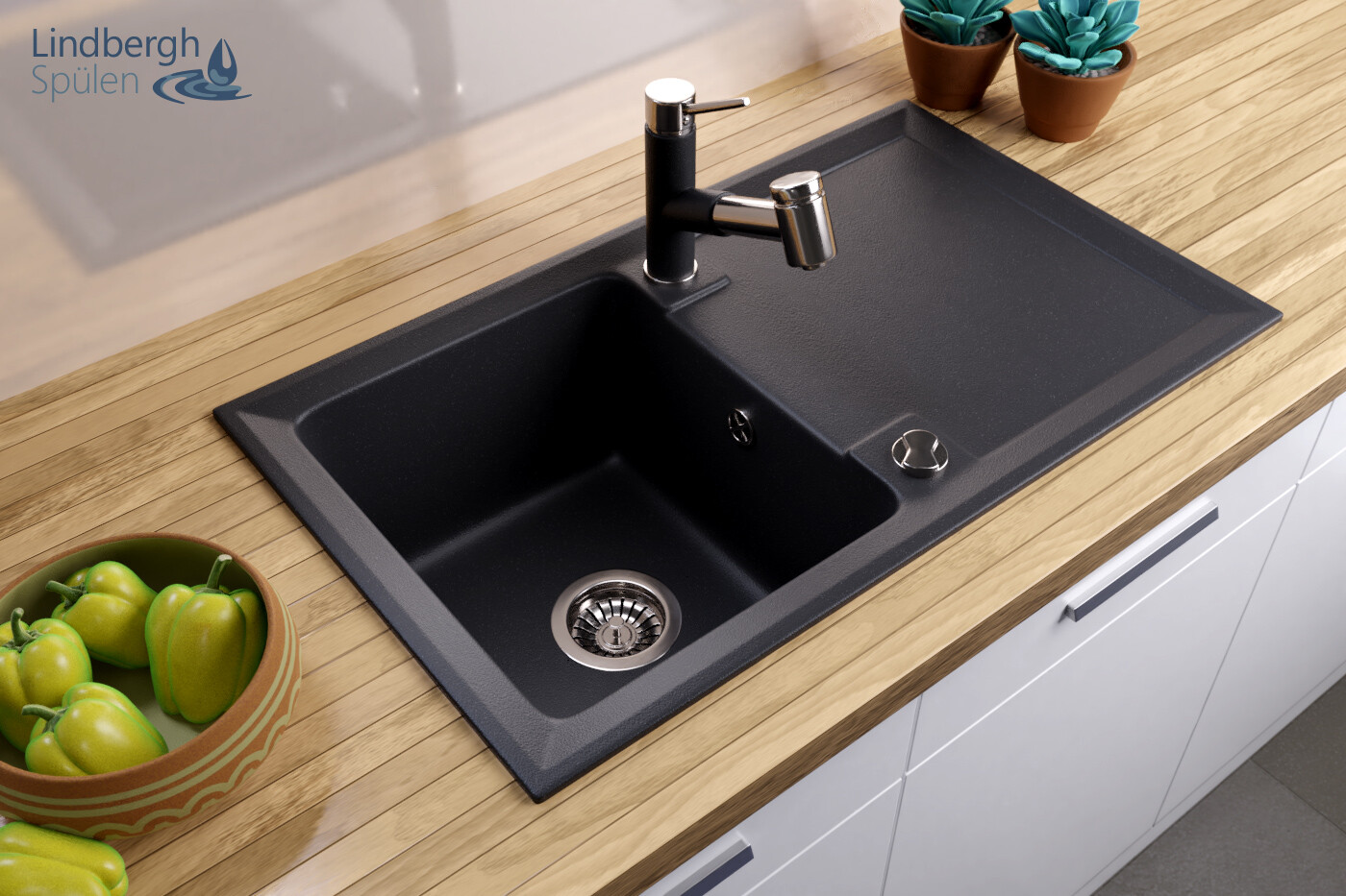 LINDBERGH Granitspüle 75,5x43,3cm Schwarz - Made In Germany