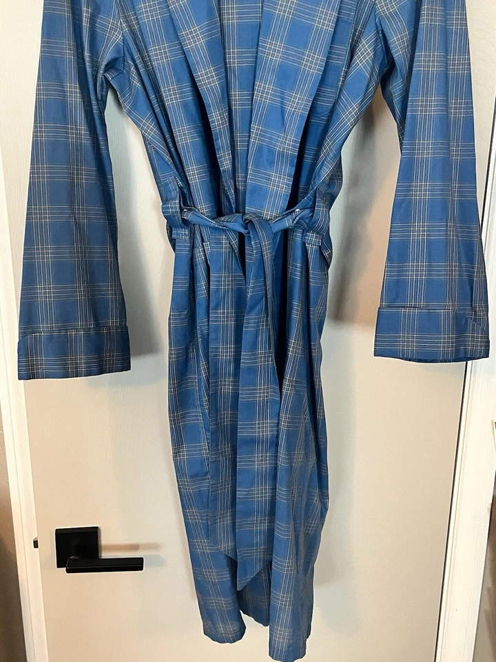 VTG 70s SEARS Perma Small 34/36 Blue Plaid Robe Lightweight Preppy Mens - Image 2 of 4