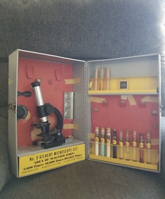Vintage no. 9 Gilbert Microscope Set with Case & Vials with Content 1/1 on Ebay